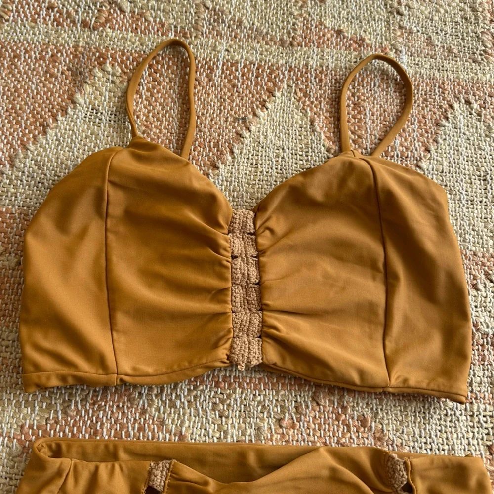 Posh Pua Leihiwa High Waisted Crochet Bikini Set in Ochre Tan Brown - Picture 6 of 11